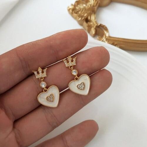 Earrings for Women Retro Zircon Heart-shaped Crown Sweet Earrings Light Luxury Geometric Pendant Earrings Jewelry Wholesale
