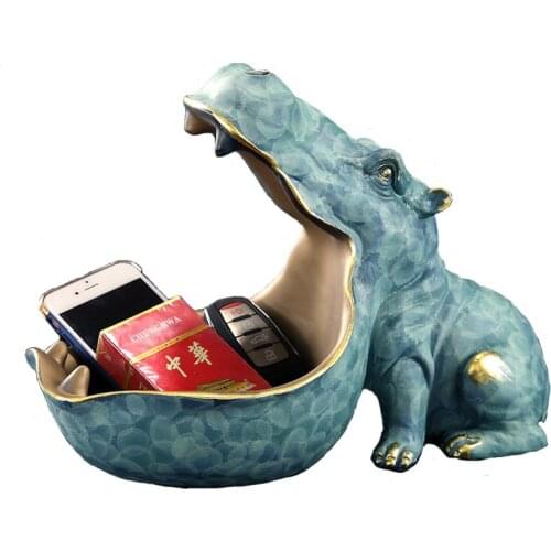 YuryFvna Resin Hippo Statue Hippopotamus Sculpture Figurine Key Candy Container Decoration Home Table Decoration Accessories