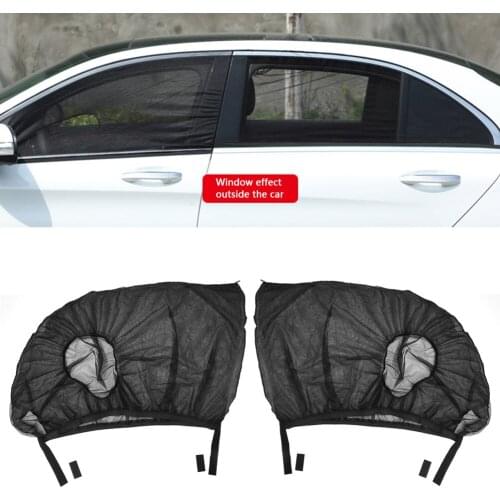 1 Pair Car Front Side Window Sunshade Breathable Mesh Anti Mosquito Sun Shade Screen Visor Double Layer Design Universal