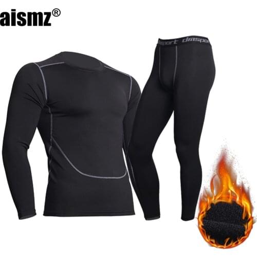 Aismz Winter Thermal Underwear Men Warm First Layer Man Undrewear Set Fleece Compression Quick Drying Second Skin Long Johns