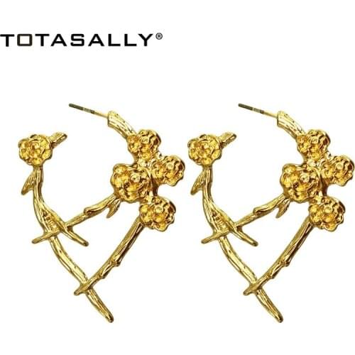 TOTASALLY Women Alloy Earrings Vintage Golden Flowers Branches Earrings Ladies Plant Jewelry Brincos Bijoux dropship