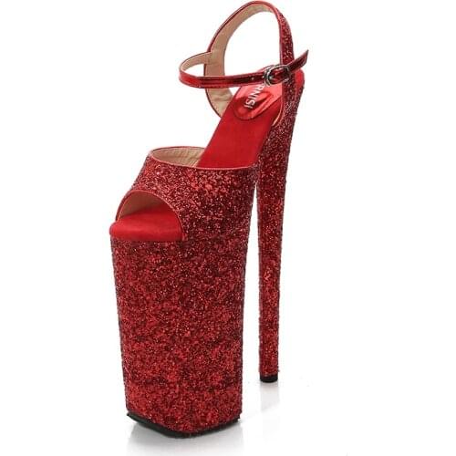 Crossdresser platform Stilettos Sandals 26cm Extreme High Thin Heels Pumps Buckle Glitter Shoes Woman Party Stripper Sandals