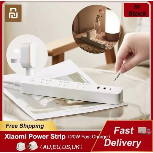 Xiaomi Power Strip 20W Fast Charging 1.8m Extension With Safety Door Mi Smart Home Electronics Charging 3Sockets+2USB-A+1Type-C