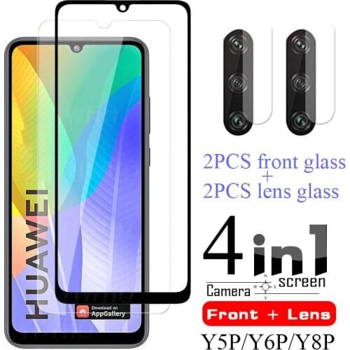 4 In 1 Protective Glass on for Huawei Y6p Screen Protector Tempered Huwei Y5p Y7p Y6s Y8s Y 5p 6p 7p 8s Camera Lens Film Case