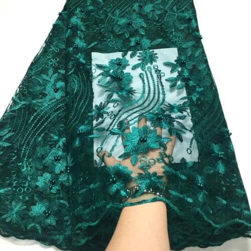 Green african lace fabric 2020 high quality lace with bead wide lace fabric 5 yards, embroidery nigerian lace fabric for sewing