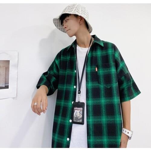 Green Plaid Shirt Men Shirts 2020 New Summer Fashion Chemise Homme Mens Checkered Shirts Short Sleeve Shirt Men Blouse