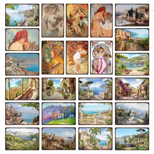 Iron Painting Beautiful Landscape Art Poster Metal Tin Sign Plaque Wall Decor Picture for Living Room Home Club Modern Style