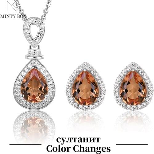 Mintybox Zultanite Gemstone Luxury Jewelry Set for Women Real 925 Sterling Silver Ring Earrings Necklace for Engagement Wedding