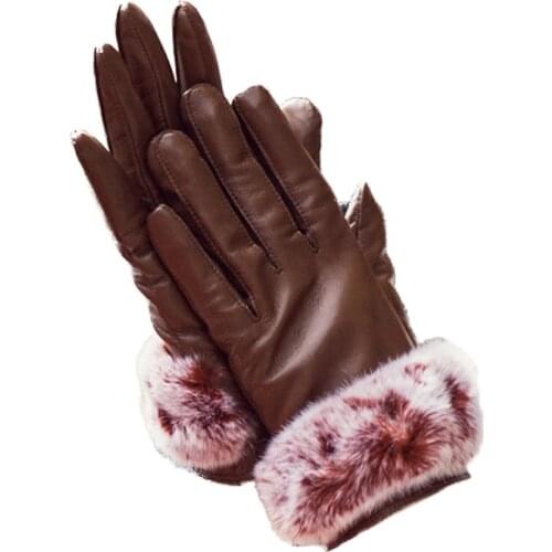 Winter Fashion Real Sheepskin Rabbit Fur Gloves Famous Celebrities Women Female Genuine Leather Gloves S2465