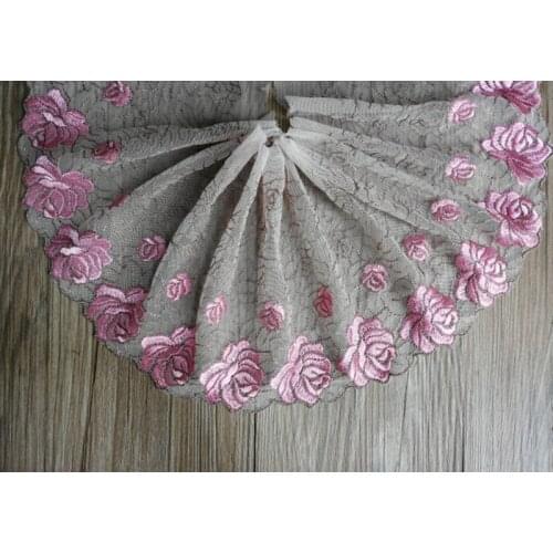 1Yard Embroidery Lace Trim Pink Black Mesh Wedding Dress Rose Flowers Fabric Lingerie Bra Clothes Sewing Handmade DIY 19cm Wide