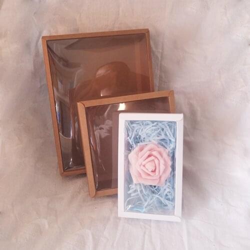 10pcs Folding Kraft Paper Box with Transparent PVC Window Gift Box Packaging Box Cajas de Carton Present Box