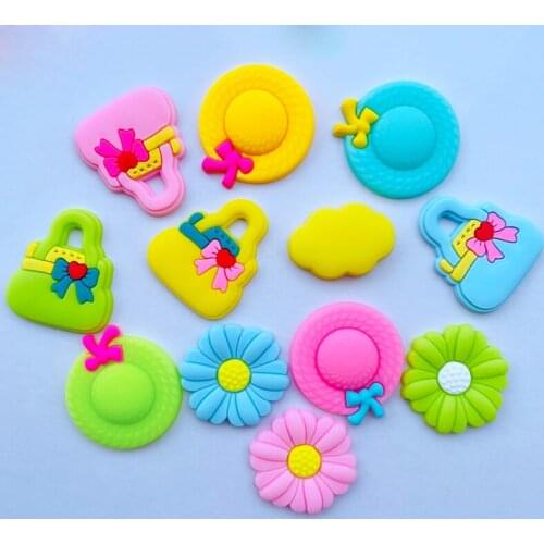 12 PCS New Kawai Soft Plastic Cartoon Sun Hat, Handbag Plane DIY Crafts Scrapbook Hair Bow Center Accessories Decoration B47