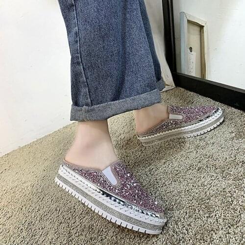 2020 Glitter Sneakers Casual Female Mesh Women Flat Bling Platform Comfortable Plus Size Vulcanized Shoes Slipper