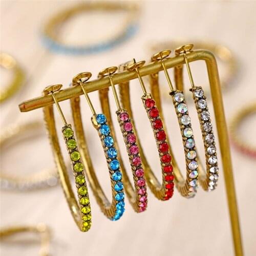 ALIUTOM Fashion Charm Stud Earring Vintage Crystal Shiny Rhinestone Round Big Geometric Earrings Women Wedding Party Jewelry