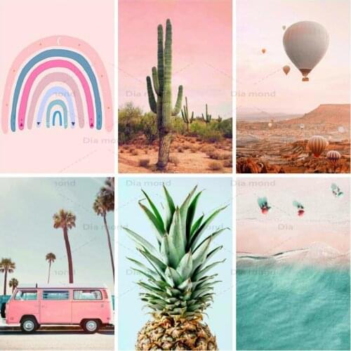5D DIY Diamond Embroidery Summer Seaside Full Square Diamond Painting Beach View Mosaic Pineapple Car Landscape Cross Stitch