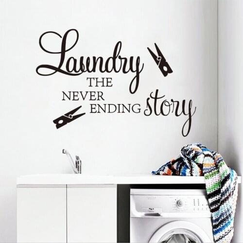 Laundry-Never Ending Story Phrase Wall Sticker Laundry Room Phrase Decal Art Vinyl Fashion Home Decoration Painting SP-152