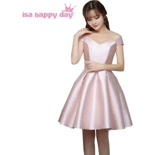 Pale pink vestidos formales vestido de festa off shoulder dress with a bow for graduation party girls' dresses short H3823