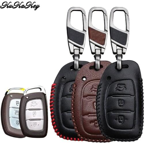 KUKAKEY Genuine Leather Car Key Case For Hyundai i10 i20 i30 HB20 IX25 IX35 IX45 TUCSON Avante Key Cover Holder Car Accessories