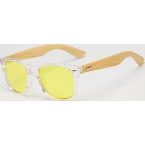 Wood Men Women Night vision Bamboo Sunglasses Drive Yellow Lens Vintage Square Male Female Sun Glasses for men High quality