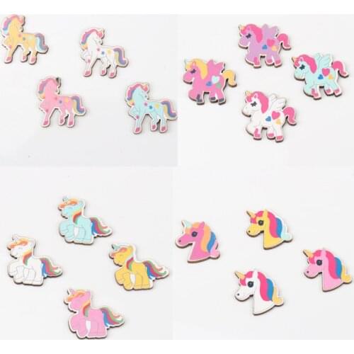 Mixed Unicorn Pattern Wooden Scrapbooking Art Collection Craft for Handmade Accessory Sewing Home Decoration 28mm 20pcs