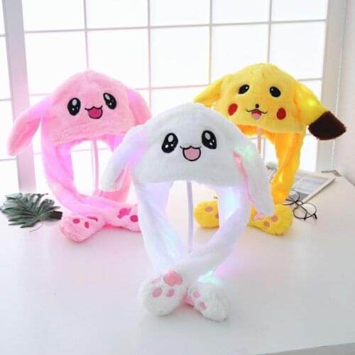 Kids Women Men Party Bunny Hats Parent-Child Winter Warmth Plush Ears Movable Cartoon Lighted Long-Eared Caps
