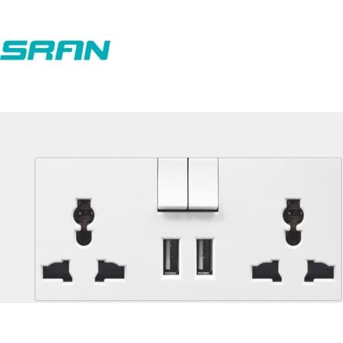 SRAN double Universal power socket,socket with usb with switch and on/off led PC panel 146mm*86mm dual 13A general 3pin socket
