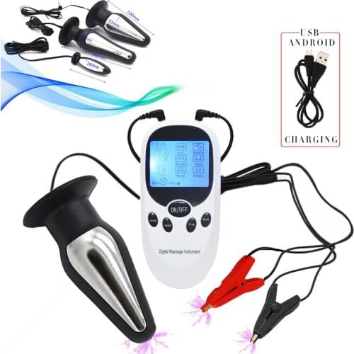 Electric Shock Pulse Anal Vaginal Plugs Masturbator Electro Stimulation Nipple Clamps Clitoris Labia Clip Big Butt Plug Sex Toys