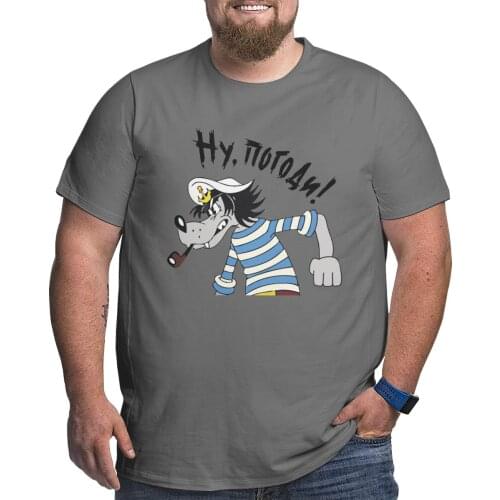 Nu Pogodi Wolf T-Shirts Men 100% Cotton T Shirts Russian Big Tall Tee Shirt Plus Size Big Size Large 4XL 5XL 6XL Clothing