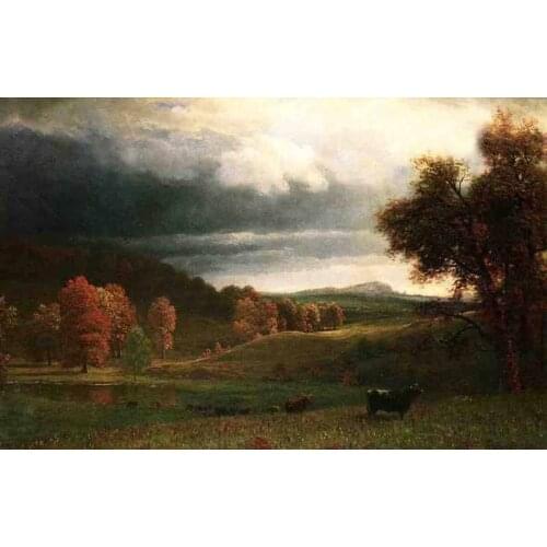 Large Oil painting Albert Bierstadt Autumn Landscape The Catskills canvas 36"