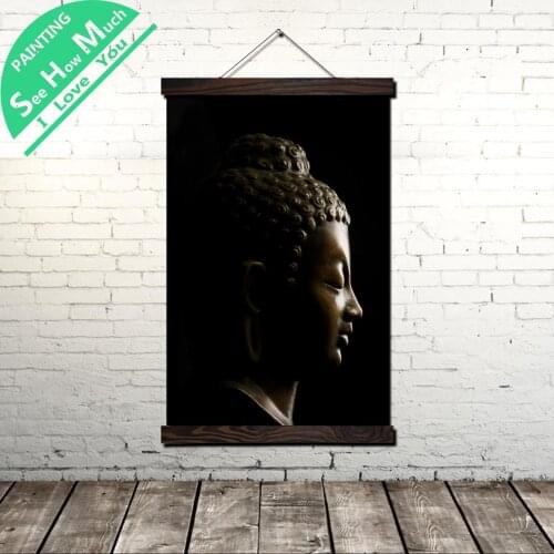 Buddha Head In the Dark Scroll Painting Canvas Vintage Poster and Prints Wall Art Pictures Bedroom Farmhouse Decoration