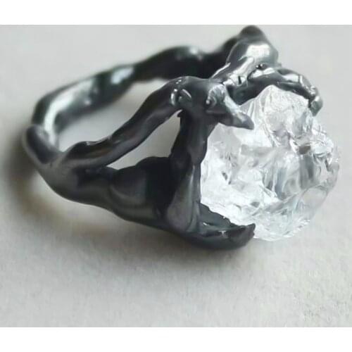 Black White Irregular Crystal Rings For Women Man CZ Personality Exaggerated Hip Hop Style Party Rings Gifts Fashion Jewelry