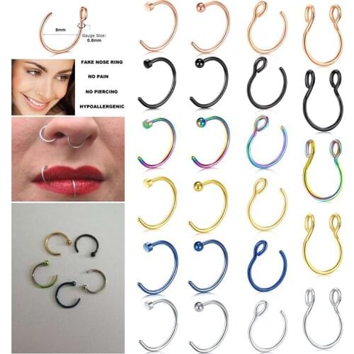 20G U Shaped Fake Nose Ring Hoop Septum Rings Stainless Steel Nose Piercing Fake Piercing Oreja Pircing Jewelry