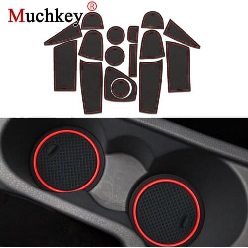 Muchkey Gate Slot Mats For FORD Ecosport 2013-2017 Interior Pad/Cup Non-slip Mats Red/White Door Groove Mats 16pcs Car-Styling