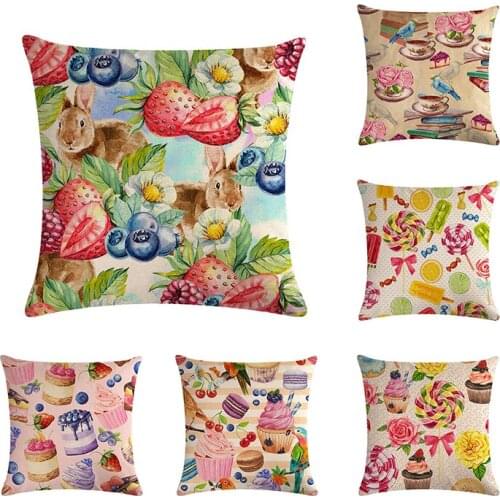 Colorful Dessert Cushion Cover Doughnut Ice cream Throw Pillow Cover Cotton Linen Fruits Pillowcase For Sofa