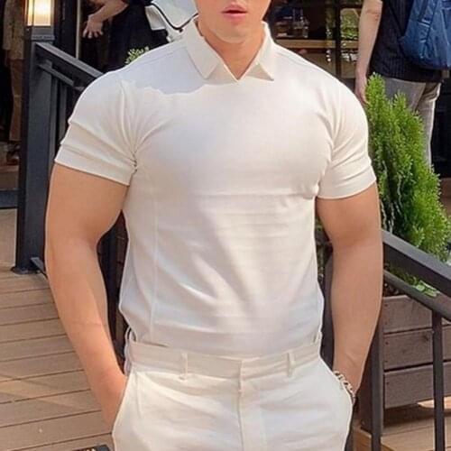 Mens Polos Shirts V-neck Short Sleeve Cotton Blend Slim-Fit Shirts Summer Solid High Quantity Casual Sport Tops mens clothing