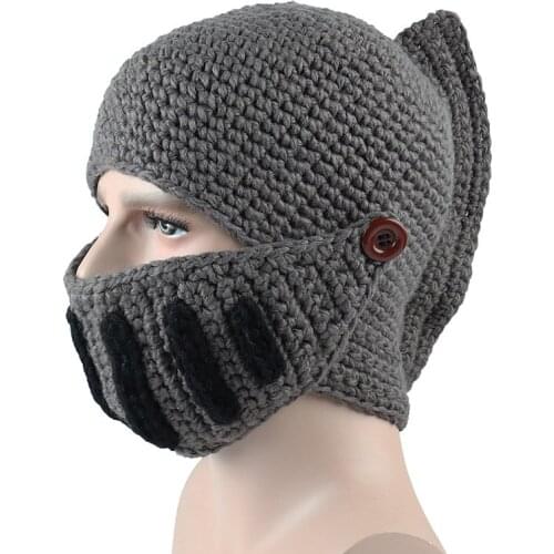 Novelty Roman Hat Winter Beanie Hats Men Warm Mask Knight Helmet Knitted Cap Handmade Gladiator Mask Hat