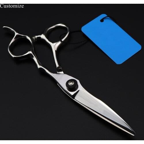 Customize logo Japan 440c 6 '' black screw curved hair cutting scissors haircut barber haircutting shears hairdresser scissors