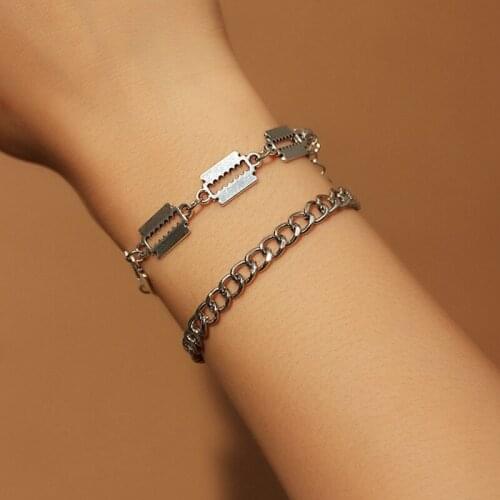 Punk Silver Color Razor Blade Bracelet For Men Cuba Link Chain Rocker Brackelts Brazalet Male Jewelry Male Bangle Hip Hop Gifts