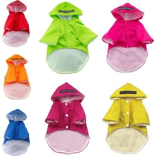 Candy Color Pet Raincoat Hooded Dog Rain Jacket With Pockets Reflective Strips Lightweight Adjustable Dog Rain Coat