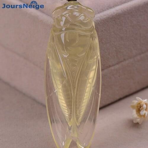 Wholesale Yellow Natural Crystal Pendant Cicada Pendant Necklace Sweater Chain Academic Career Blockbuster Women Men Jewelry