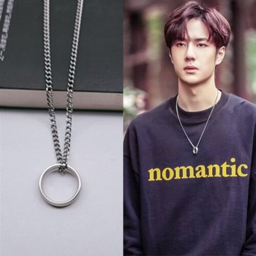 Wang Yibos same necklace for men and womens trendy couple, simple and versatile, yuansufeng Ring Pendant Necklace