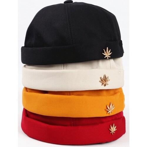 Men Women Skullcap Sailor Cap Leaf Rivet Embroidery Warm Rolled Cuff Bucket Cap Brimless Hat Solid Color Adjustable Cotton Hats