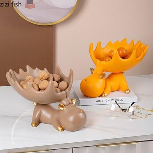 Resin Deer Storage Ornaments Animal Statue Crafts Key Groceries Organize Box Snack Tray Decorative Storage Tray Home Furnishings