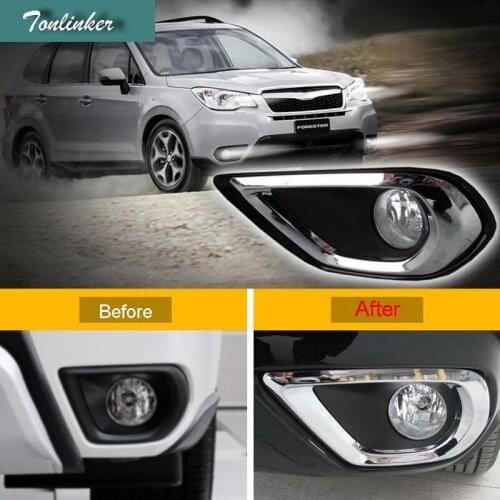 Tonlinker 2 Pcs DIY Car Styling ABS Chrome Front fog light decoration sticker Cover Case stickers for SUBARU Forester 2013-16