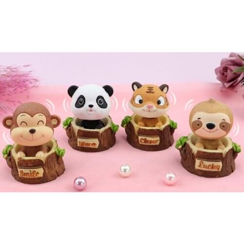 Creative Shaking Head Figurine Panda Tiger Monkey Car Interior Decoration Cartoon Animal Baking Cake Ornament Home Decoration U3