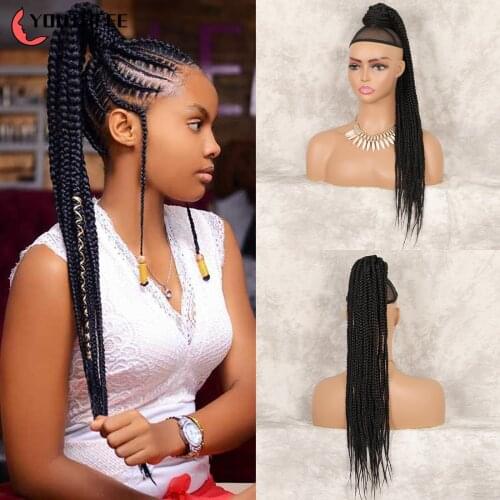 Youthfee 24"Box Braid Synthetic Drawstring Ponytail Hair Extension for Black Women Braids Clip Ponytail Hair Piece