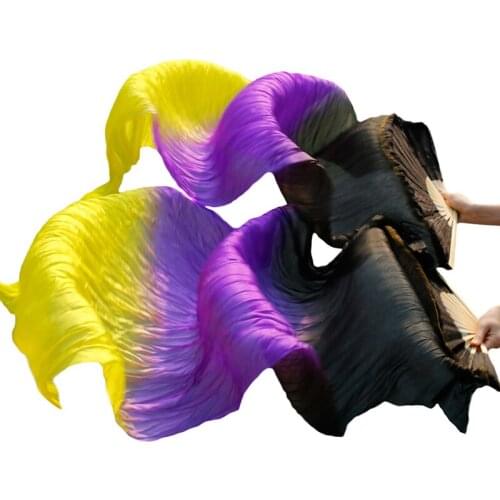 1 Pair High Quality Silk Fans Belly Dance Fan 100% Real Silk/Imitation Silk Belly Dance Accessory Handmade Dyed Silk Dance Veils