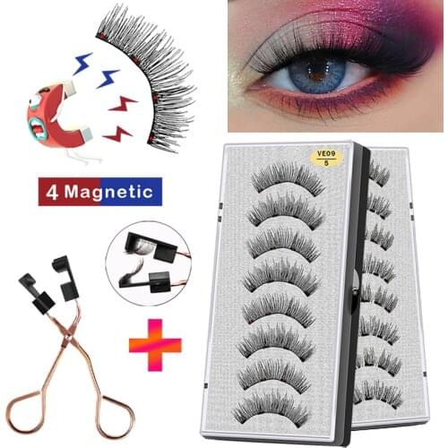 VISIBLE 8PCS 3D 4 Magnets Magnetic Eyelashes Handmade Makeup Mink Faux Cils Magnétique Natural Extension Lashes with Tweezers