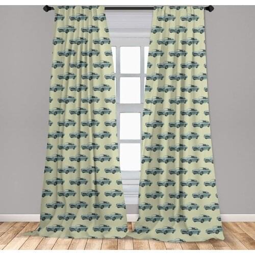 Vintage Window Curtains Retro Sports Car with Classic Vehicle on a Pastel Lightweight Decorative