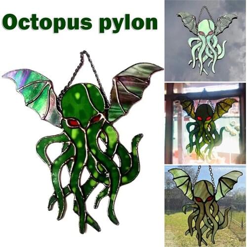 Cthulhu Suncatcher Art Stained Wind Chimes from a Chain Handcrafted Color Hanging Pendant Decor for Windows Farmhouse Yard